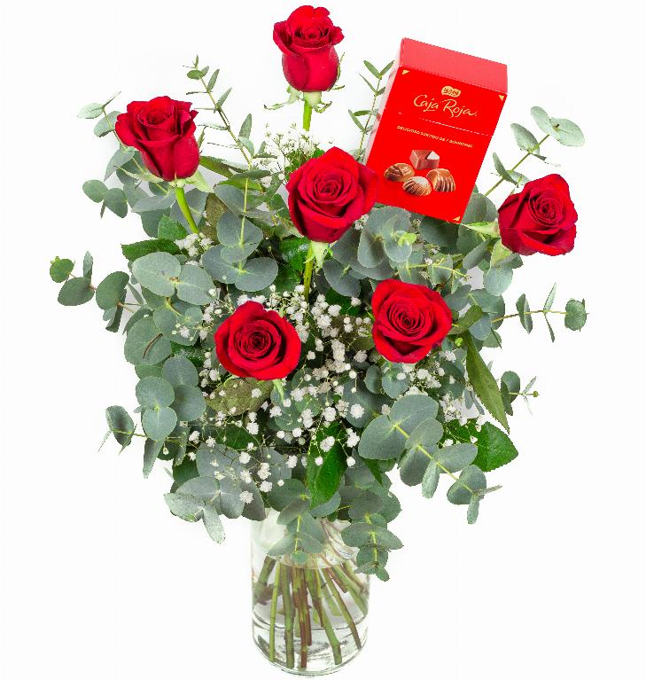 Rosas rojas con bombones